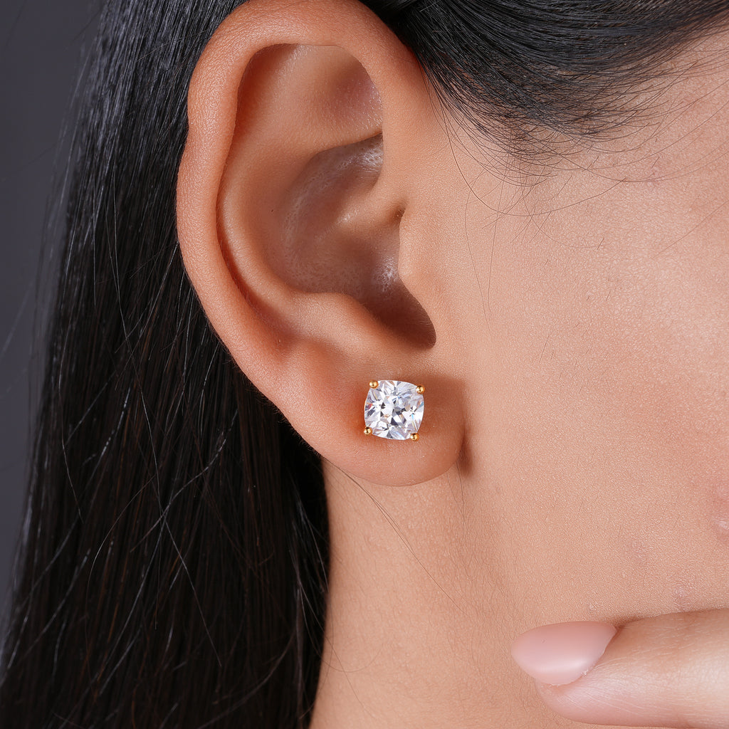 Cushion Moissanite Solitaire Stud Earrings Cartilage Jewelry