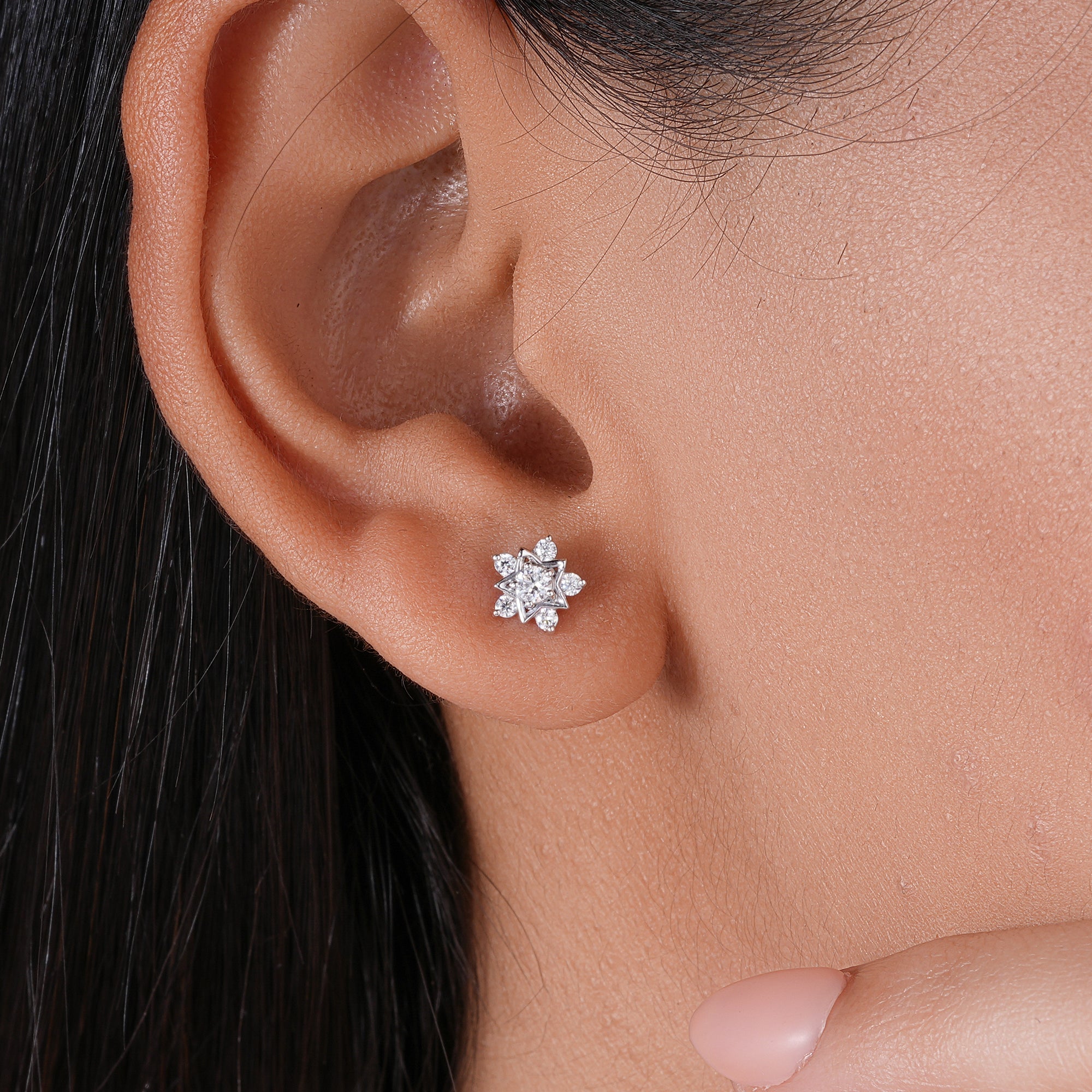 Moissanite Cluster Stud Earrings Dainty Wedding Jewelry