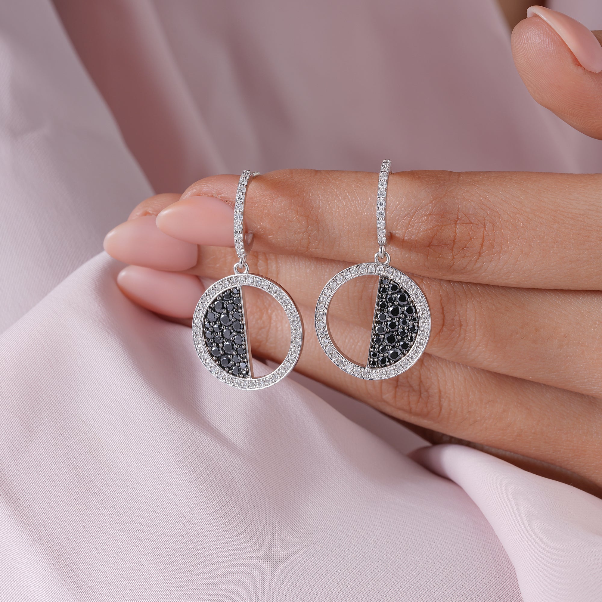 Black Onyx Moissanite Pave Hoop Earrings Dainty Wedding Jewelry