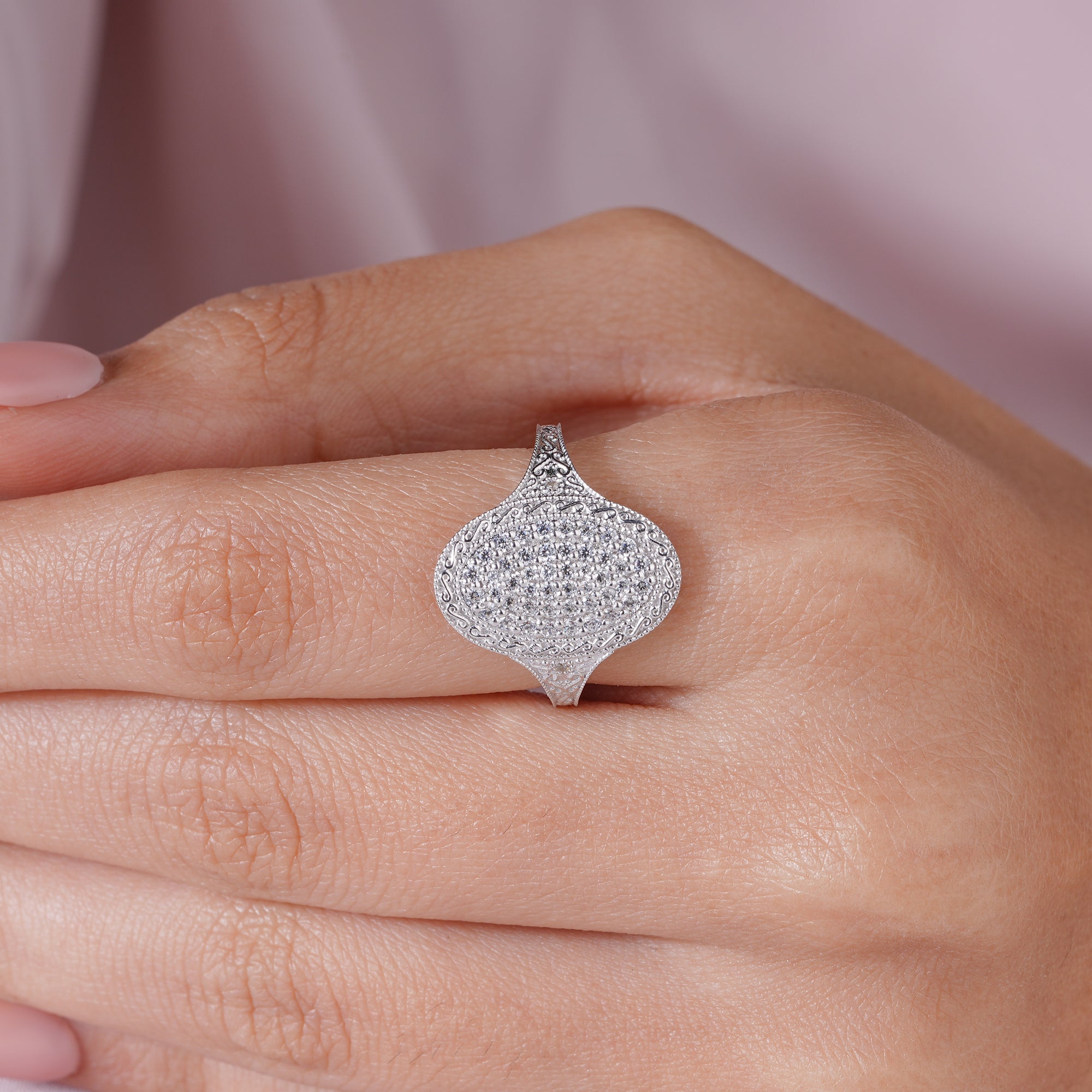 Round Moissanite Art Deco Pave Engagement Ring Vintage Bridal Jewelry
