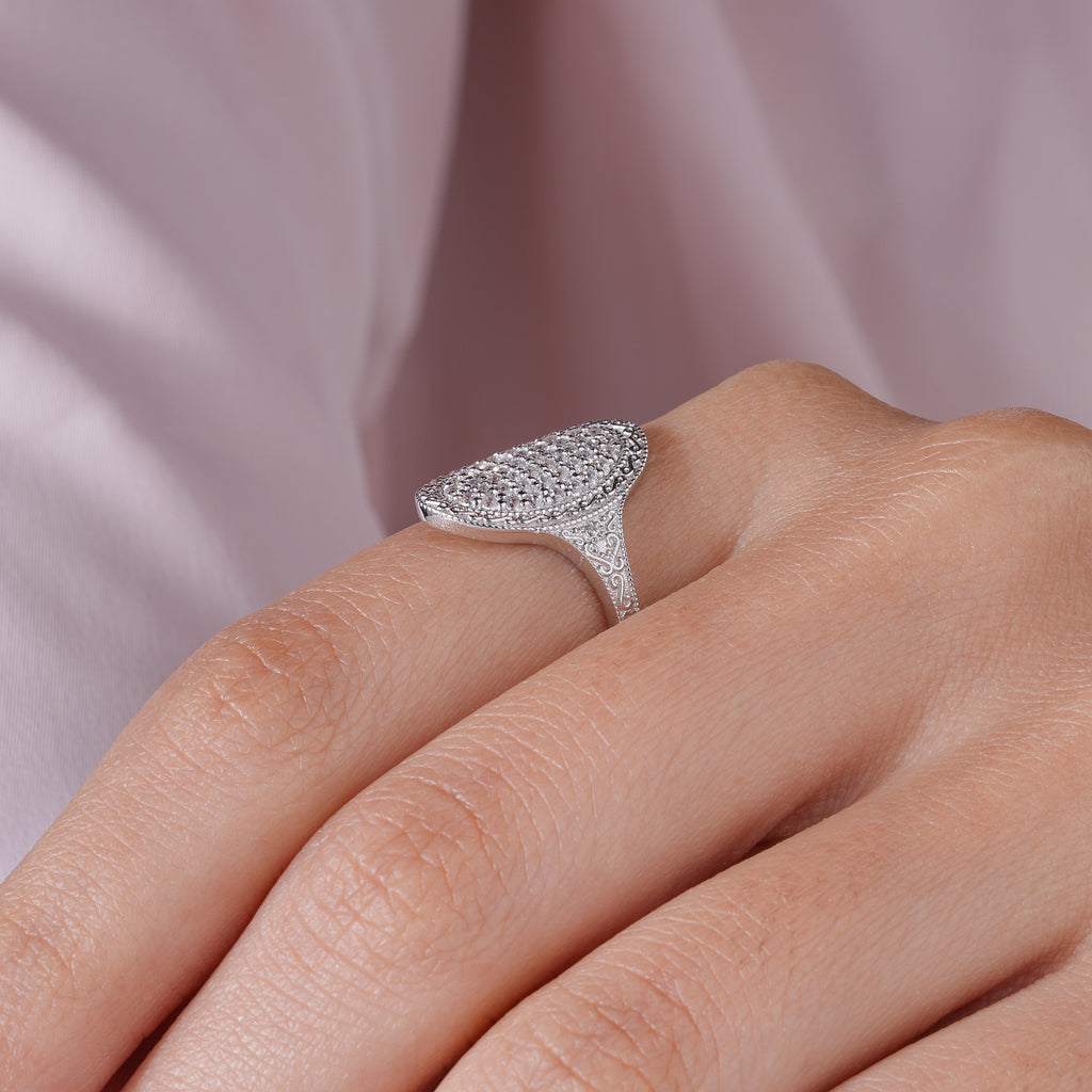 Round Moissanite Art Deco Pave Engagement Ring Vintage Bridal Jewelry