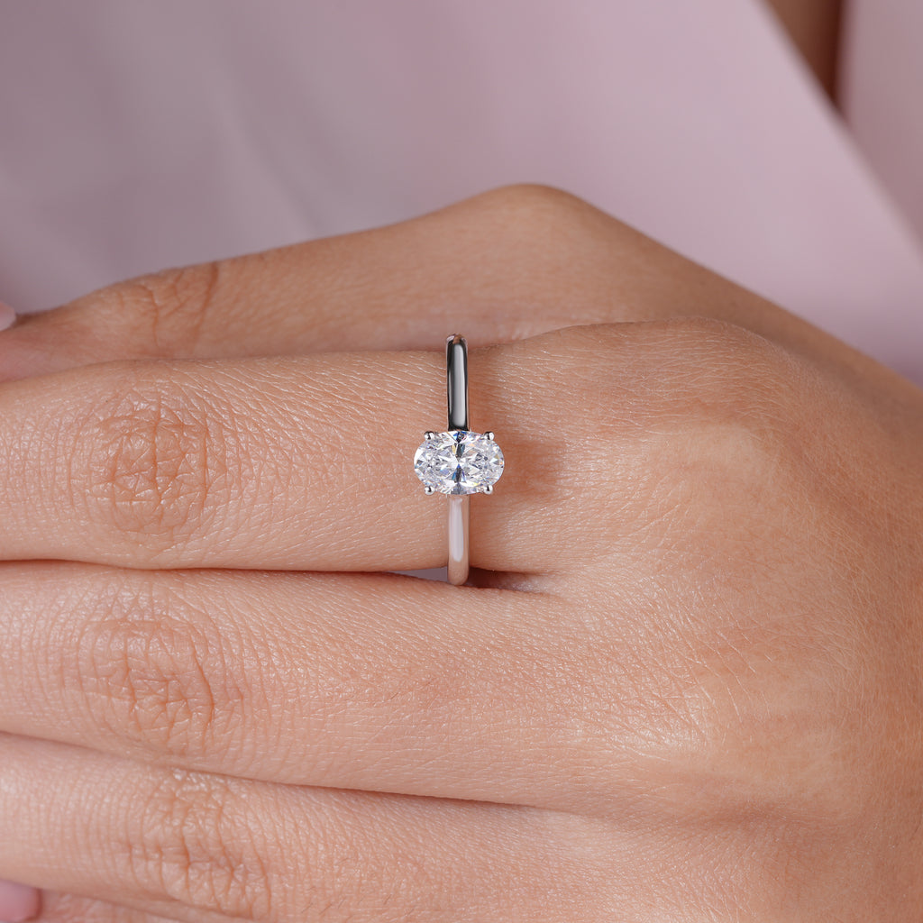 Oval Moissanite Cathedral Engagement Ring Bridal Jewelry