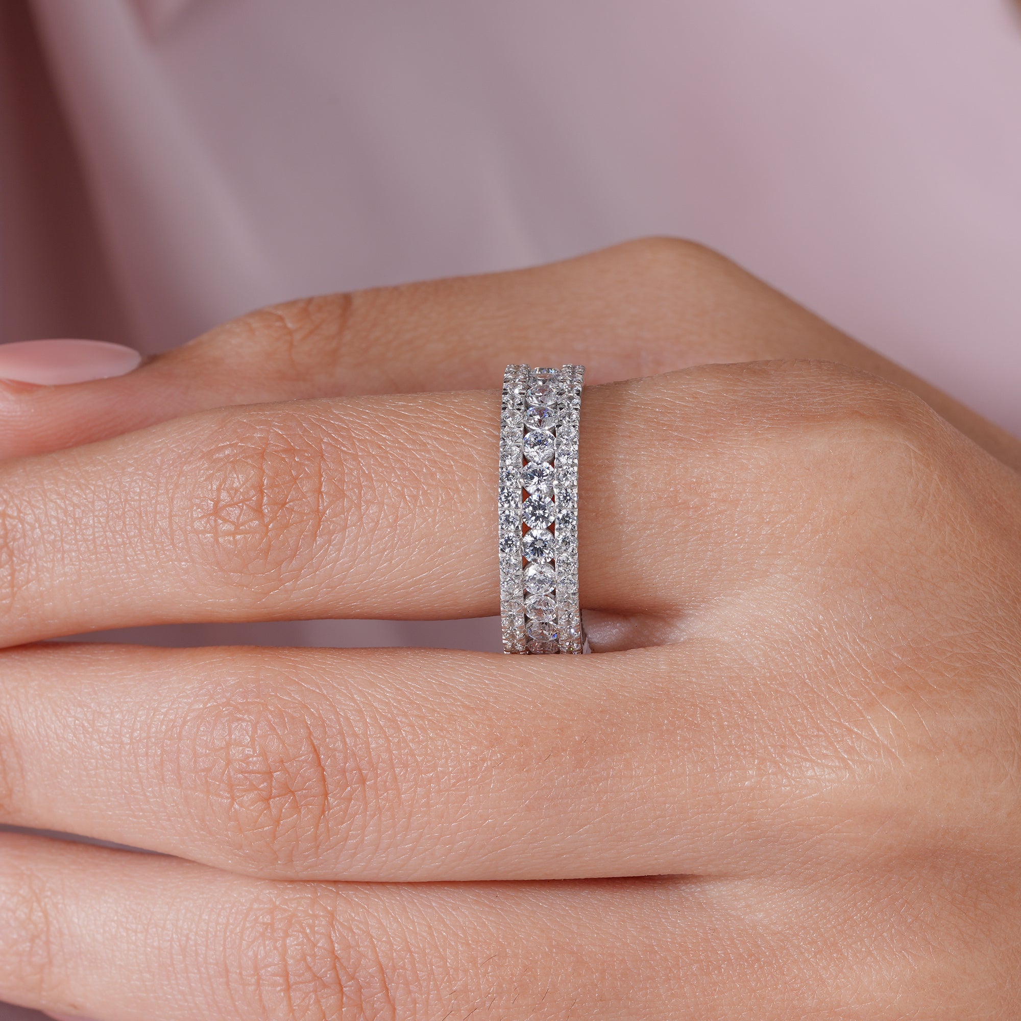 Moissanite Pave Eternity Wedding Band Stacking Bridal Ring