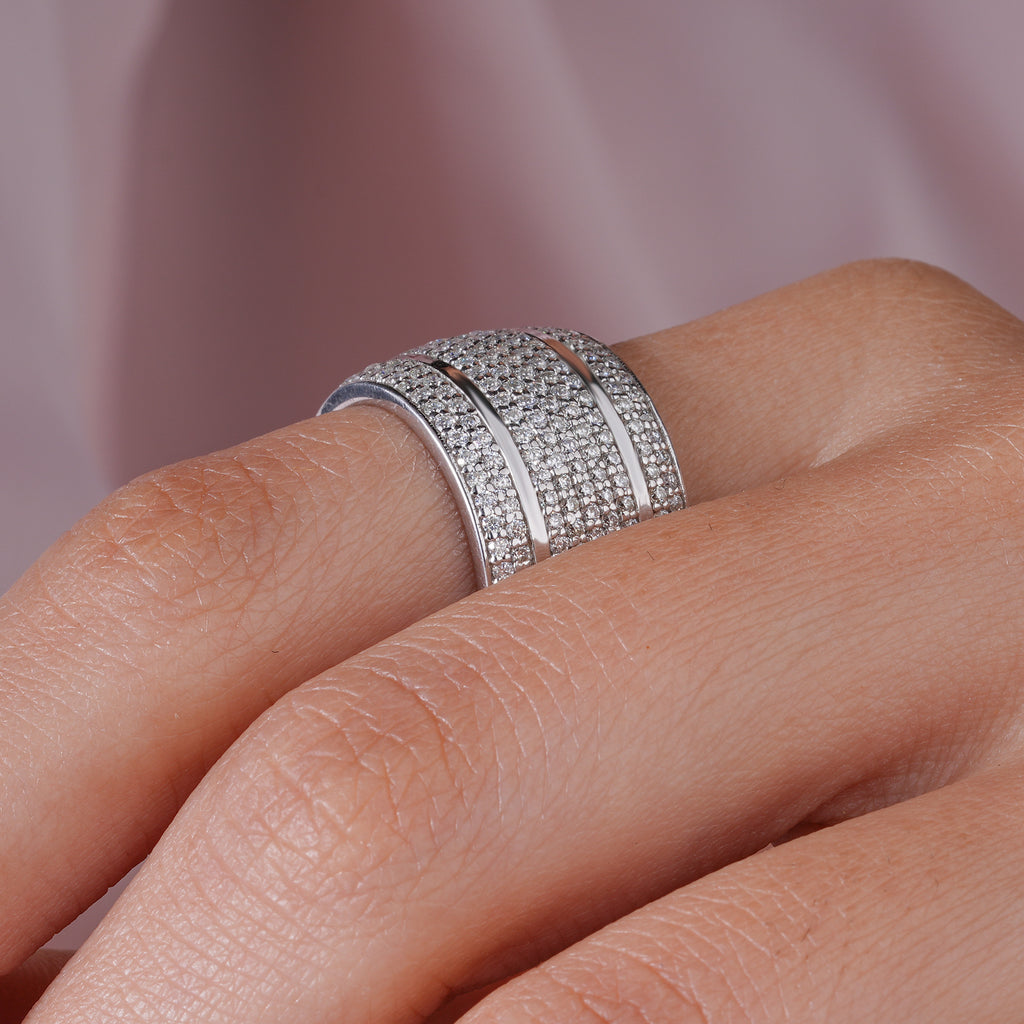 Round Moissanite Pave Wedding Band Unisex Bold Statement Ring