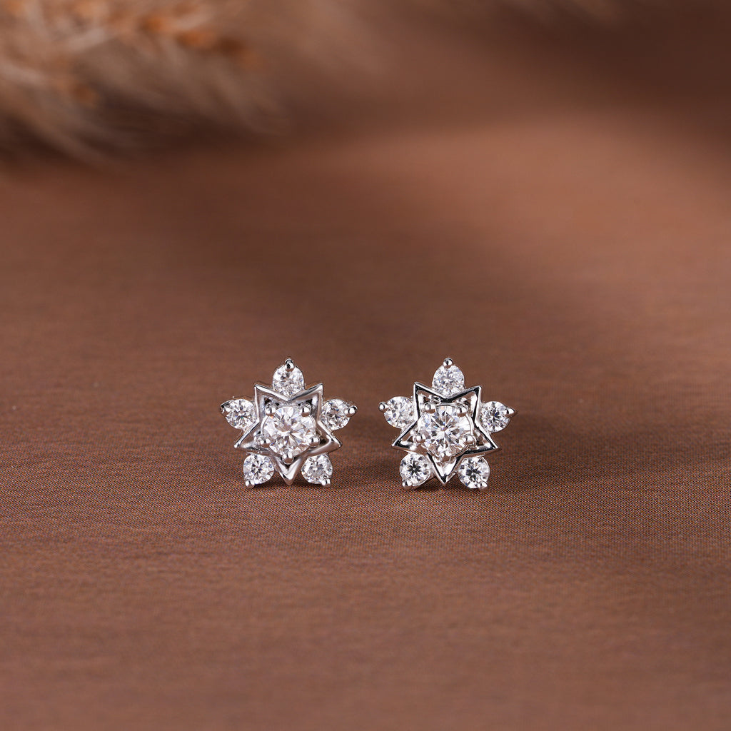 Moissanite Cluster Stud Earrings Dainty Wedding Jewelry