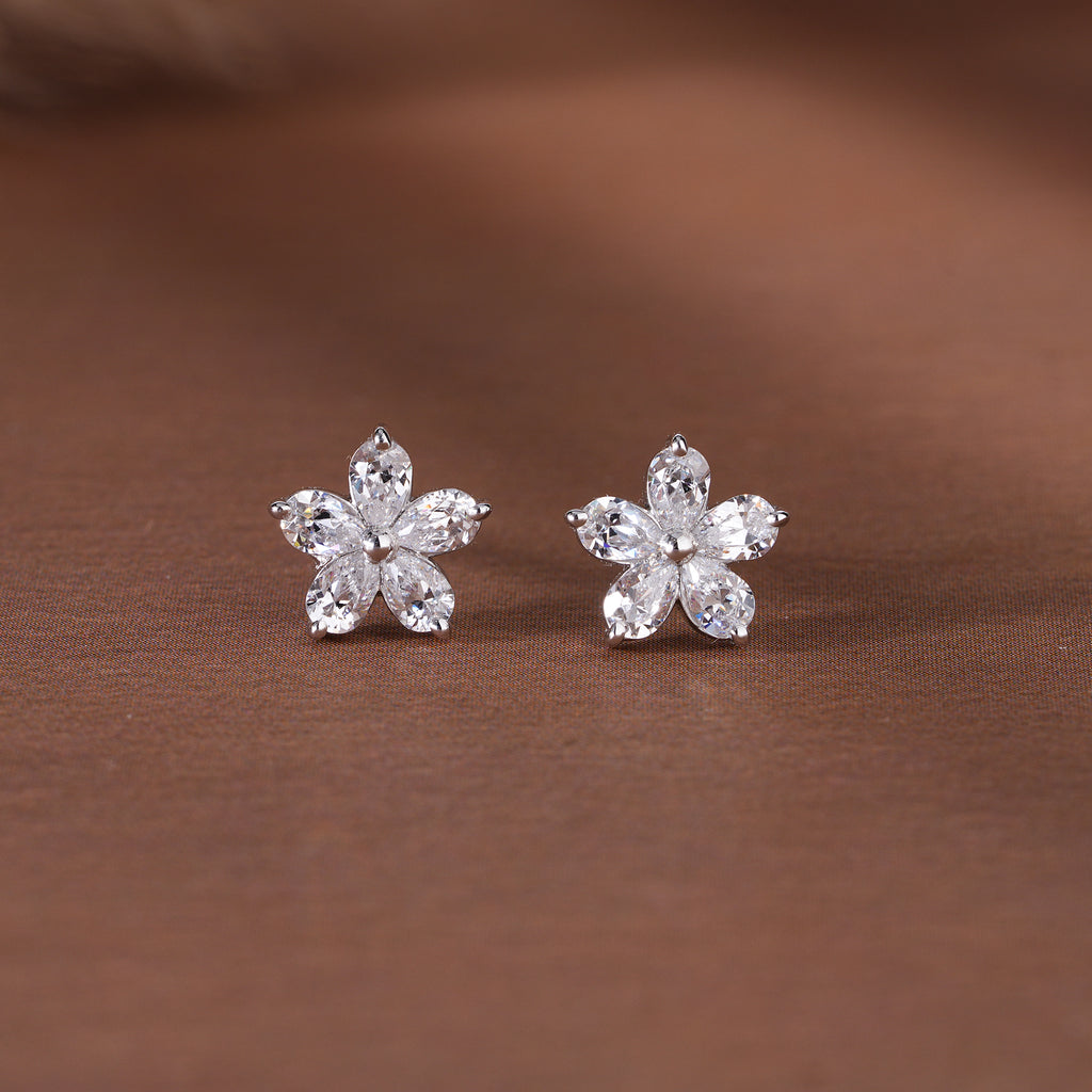 Pear Moissanite Floral Stud Earrings Dainty Wedding Jewelry