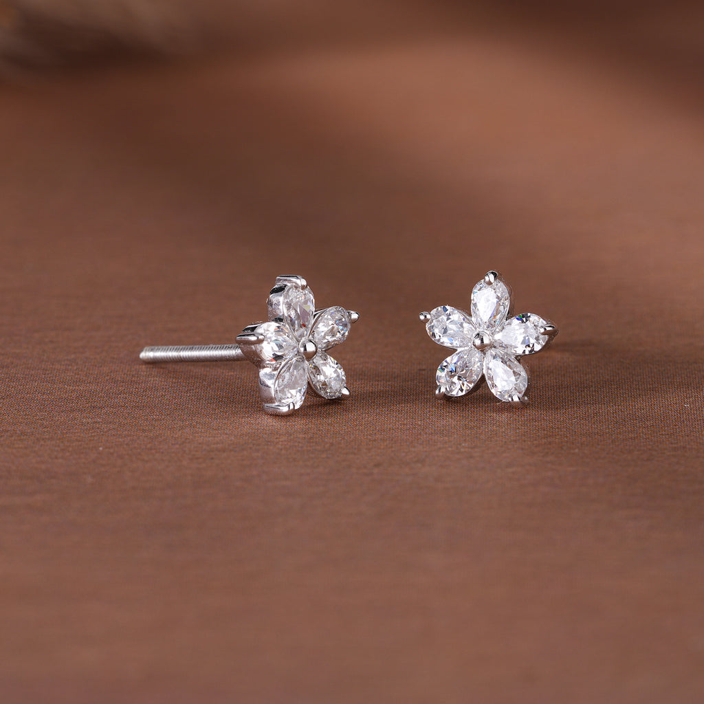 Pear Moissanite Floral Stud Earrings Dainty Wedding Jewelry