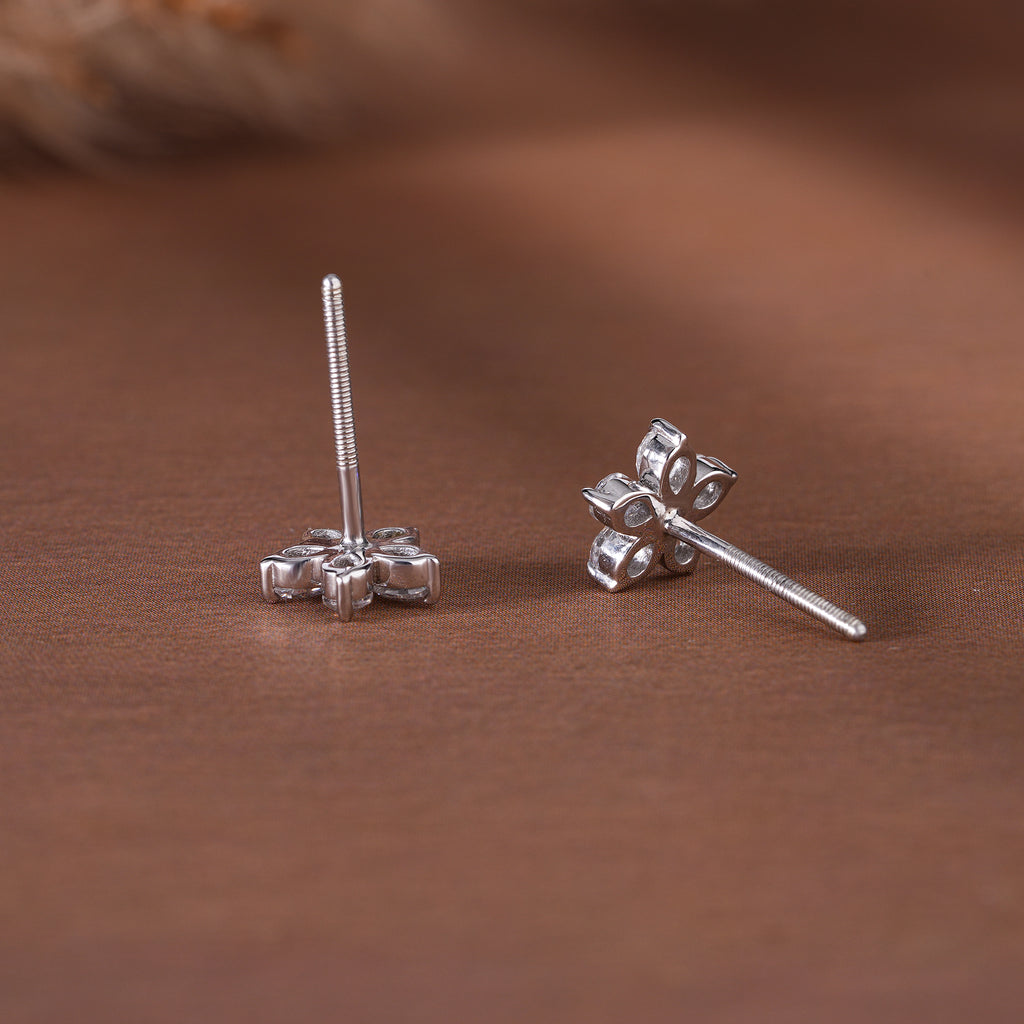 Pear Moissanite Floral Stud Earrings Dainty Wedding Jewelry