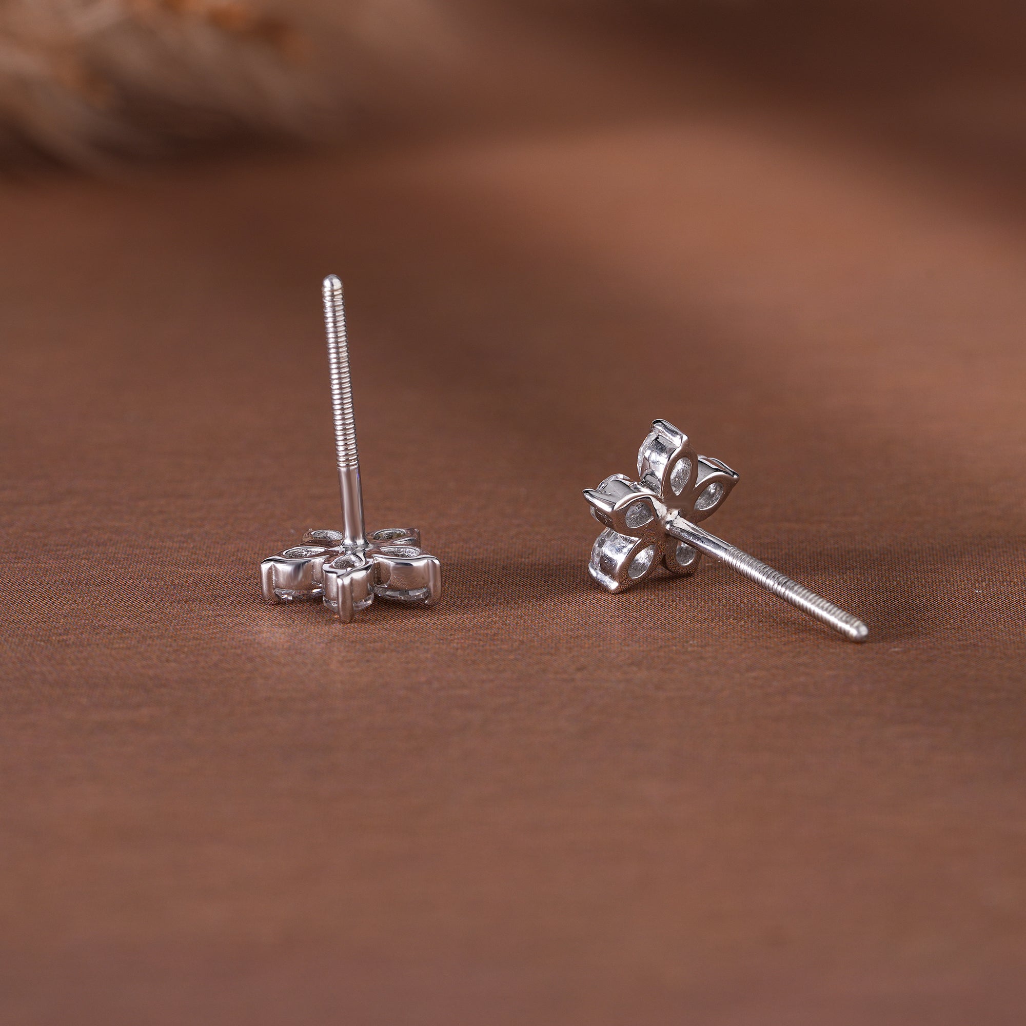 Pear Moissanite Floral Stud Earrings Dainty Wedding Jewelry