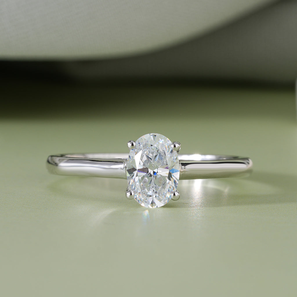 Oval Moissanite Cathedral Engagement Ring Bridal Jewelry