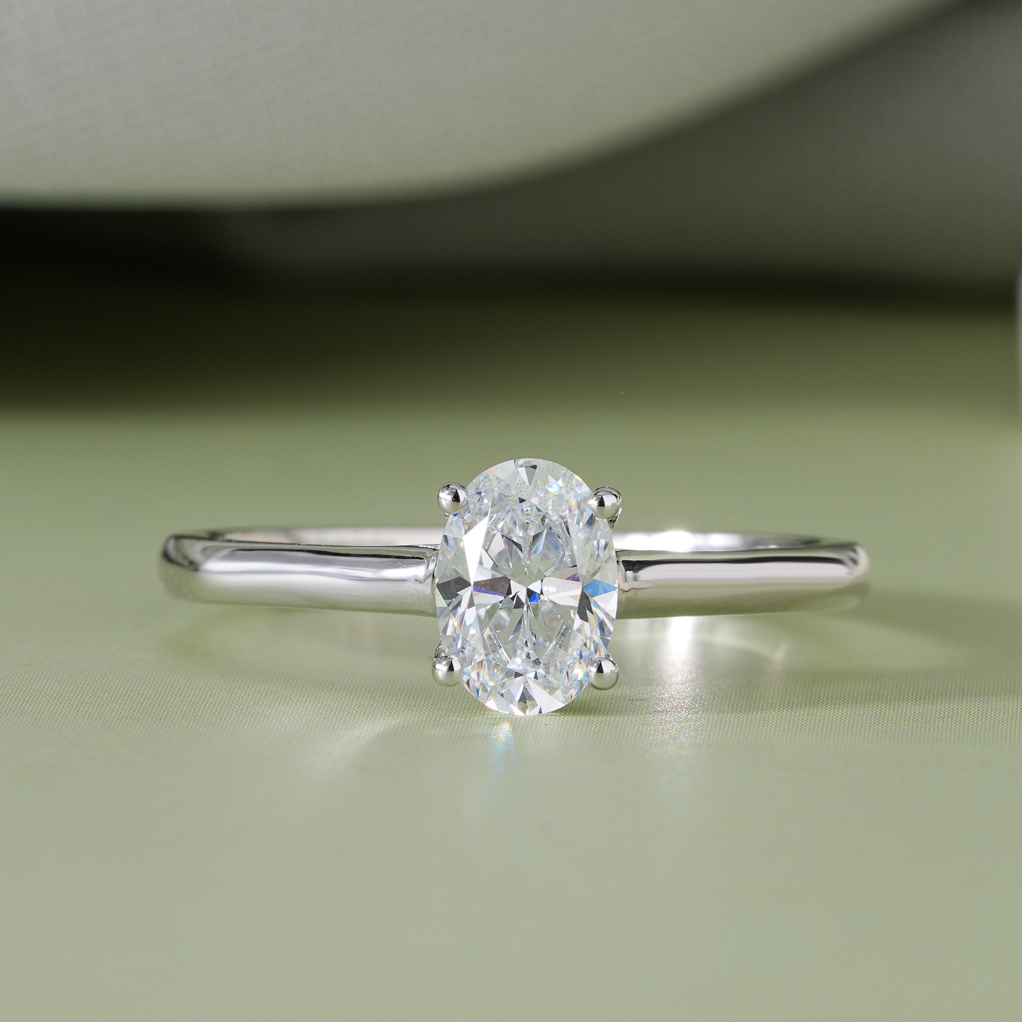 Oval Moissanite Cathedral Engagement Ring Bridal Jewelry