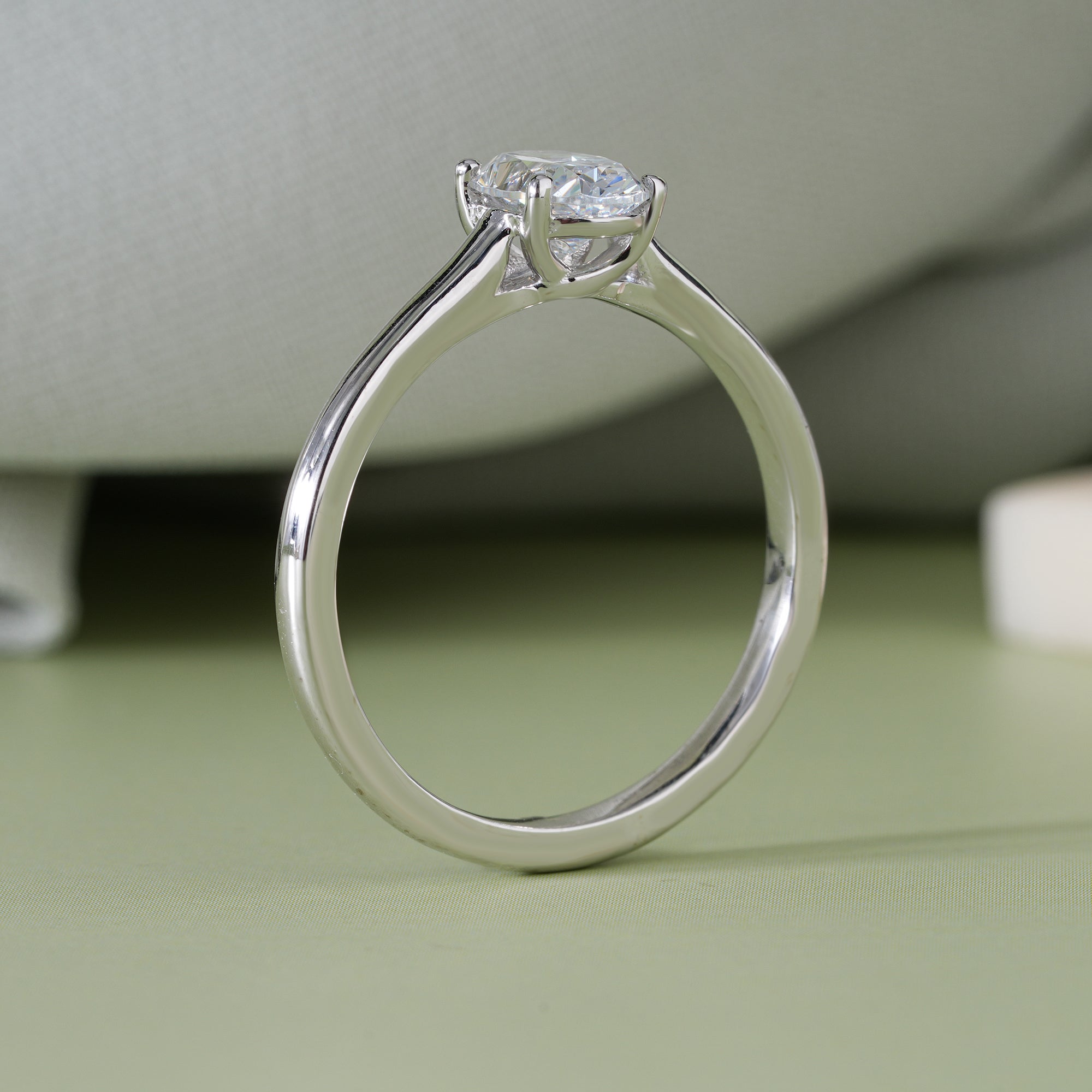 Oval Moissanite Cathedral Engagement Ring Bridal Jewelry