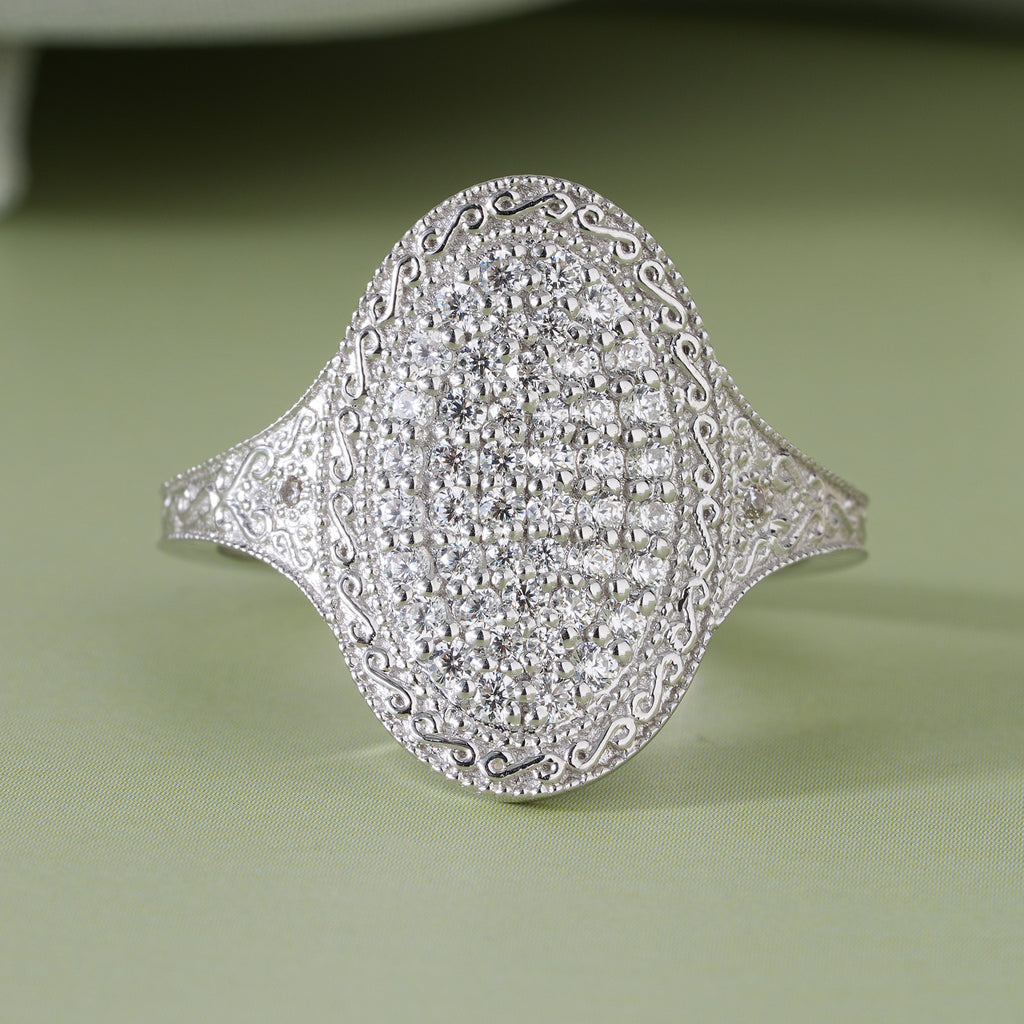 Round Moissanite Art Deco Pave Engagement Ring Vintage Bridal Jewelry