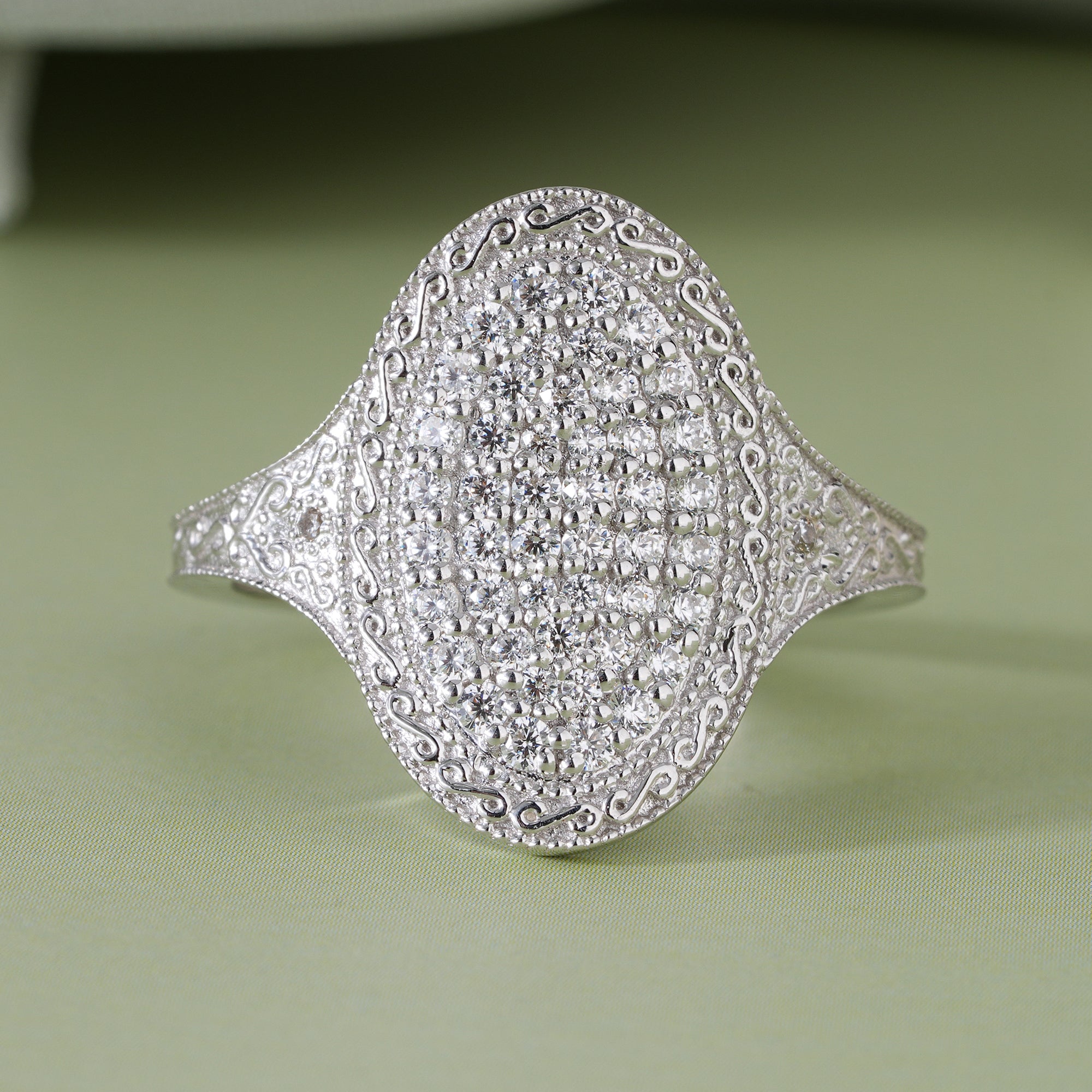 Round Moissanite Art Deco Pave Engagement Ring Vintage Bridal Jewelry