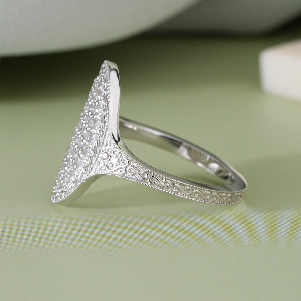 Round Moissanite Art Deco Pave Engagement Ring Vintage Bridal Jewelry