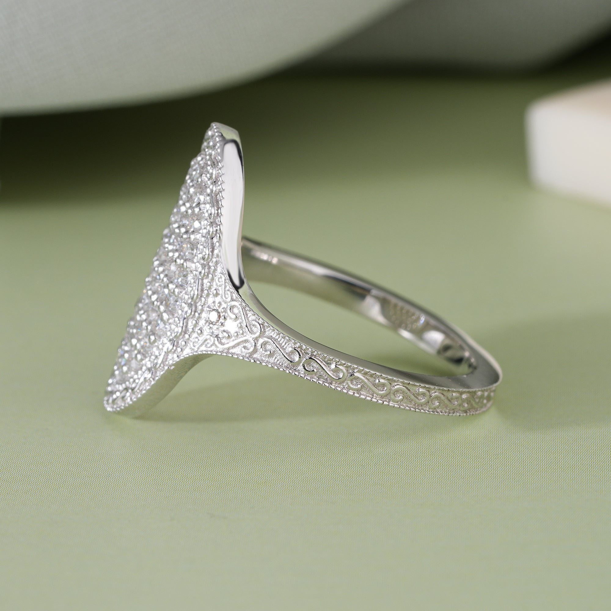 Round Moissanite Art Deco Pave Engagement Ring Vintage Bridal Jewelry