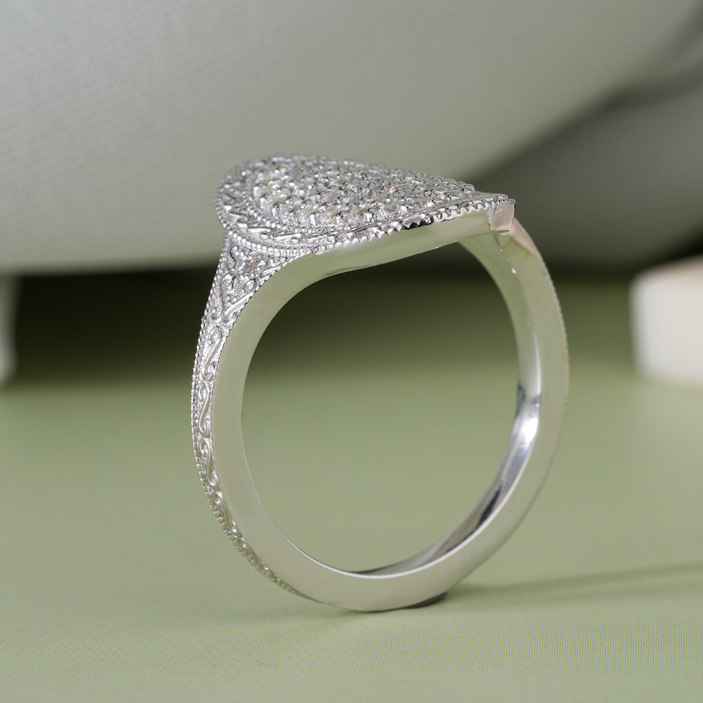 Round Moissanite Art Deco Pave Engagement Ring Vintage Bridal Jewelry