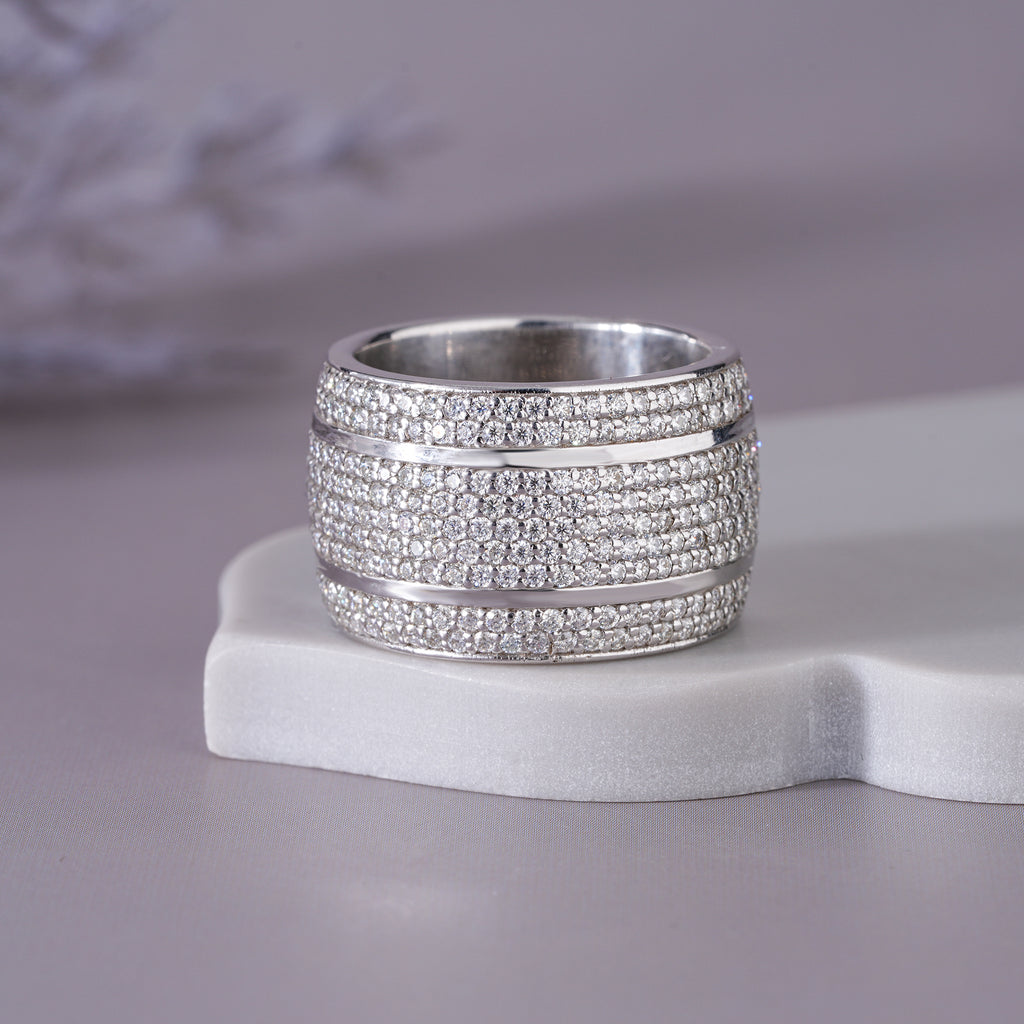 Round Moissanite Pave Wedding Band Unisex Bold Statement Ring
