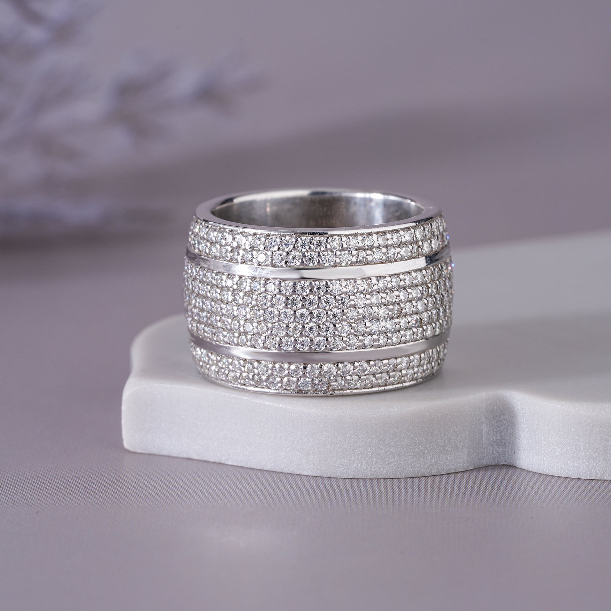 Round Moissanite Pave Wedding Band Unisex Bold Statement Ring