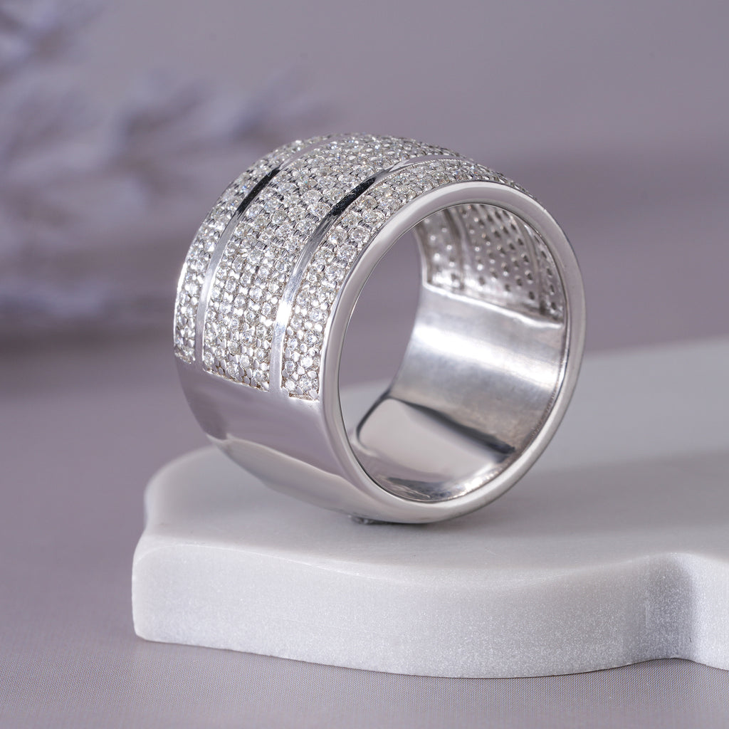 Round Moissanite Pave Wedding Band Unisex Bold Statement Ring