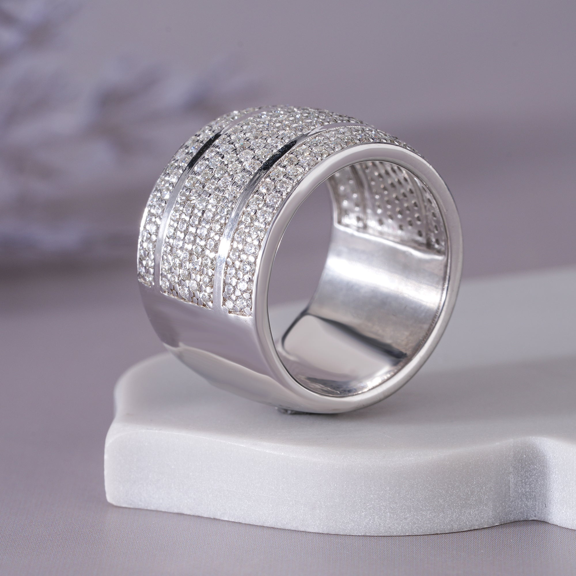 Round Moissanite Pave Wedding Band Unisex Bold Statement Ring