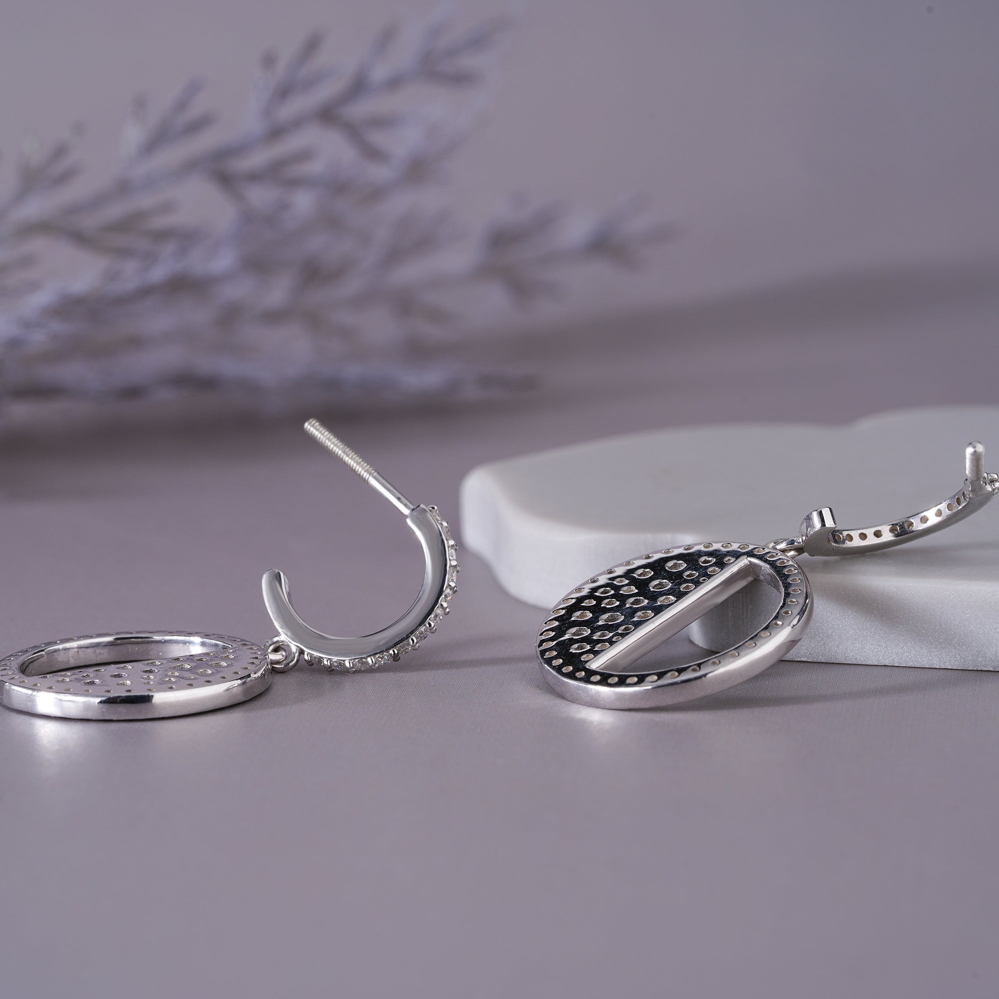 Black Onyx Moissanite Pave Hoop Earrings Dainty Wedding Jewelry