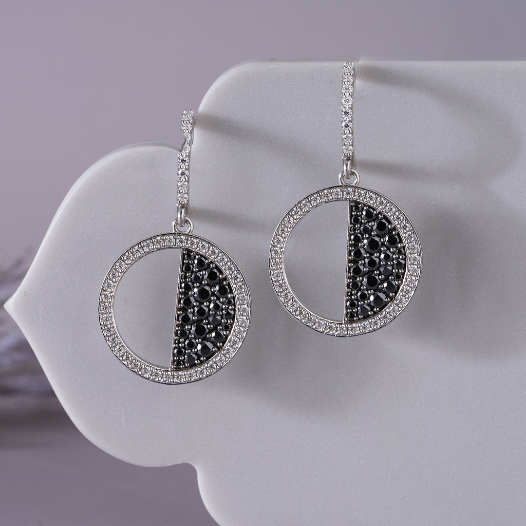 Black Onyx Moissanite Pave Hoop Earrings Dainty Wedding Jewelry