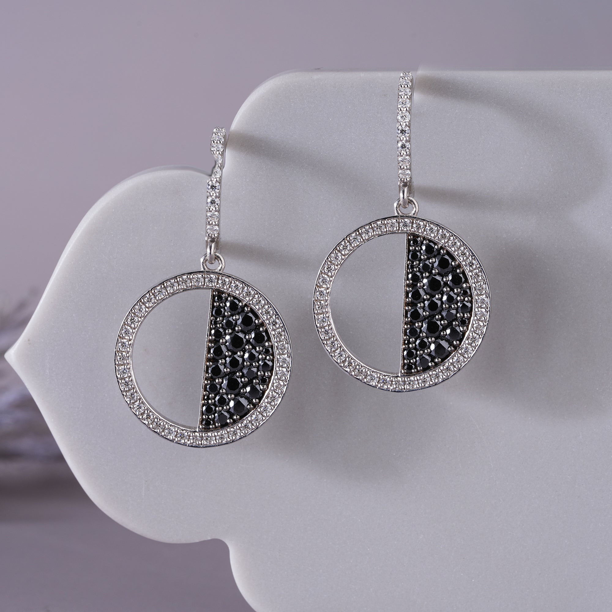 Black Onyx Moissanite Pave Hoop Earrings Dainty Wedding Jewelry