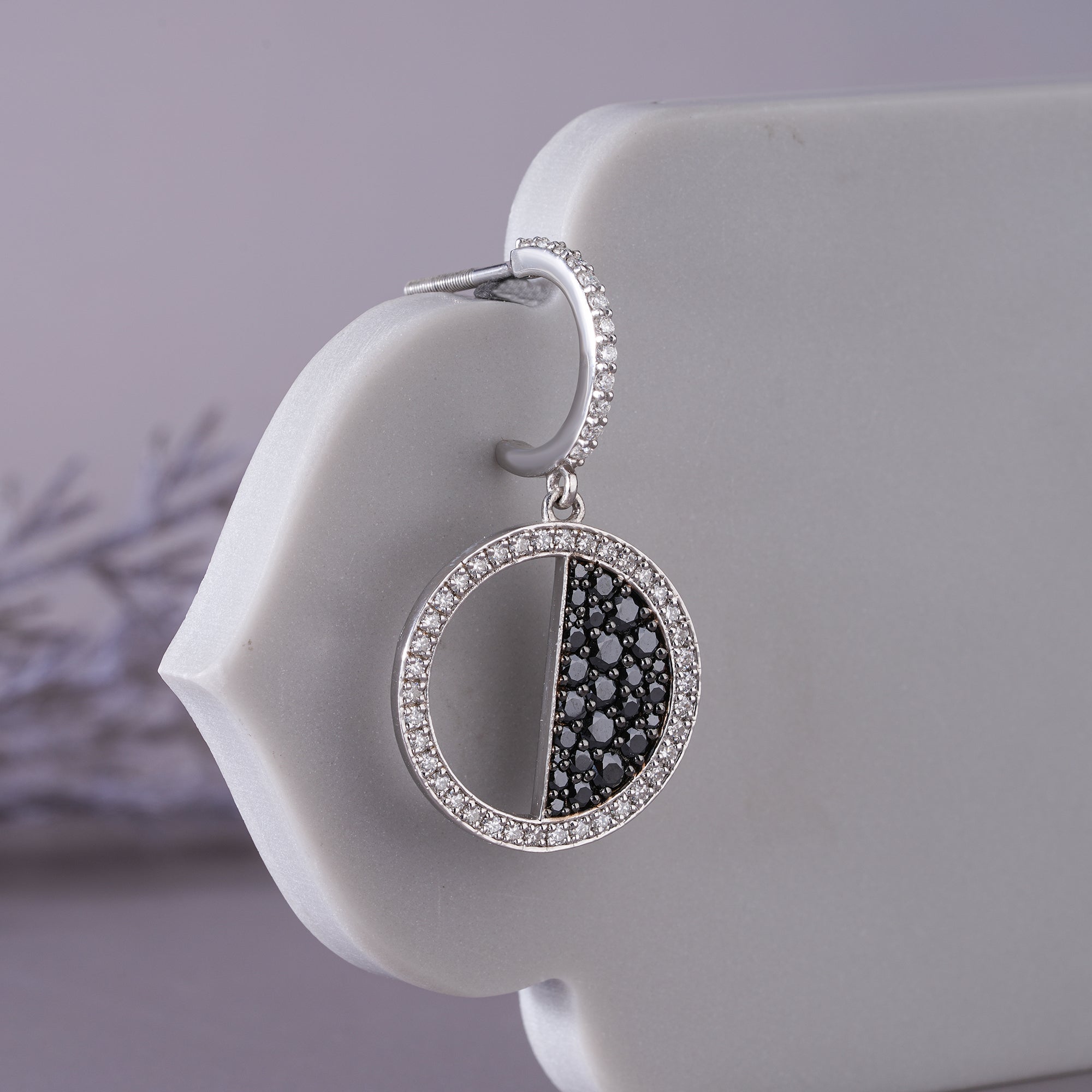 Black Onyx Moissanite Pave Hoop Earrings Dainty Wedding Jewelry