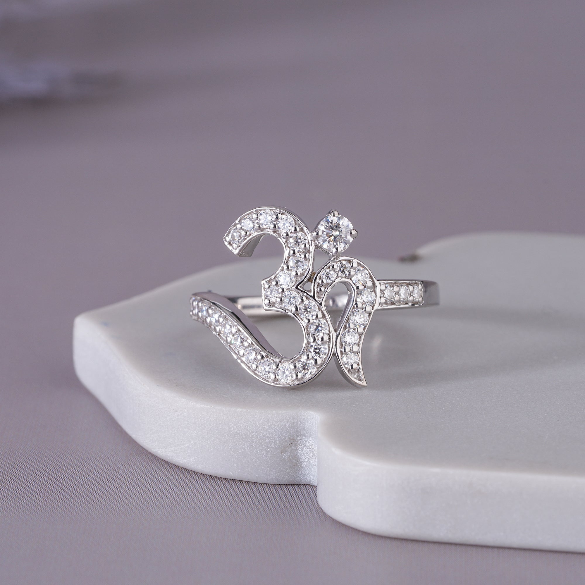 Round Moissanite Om Initial Ring Dainty Personalized Jewelry