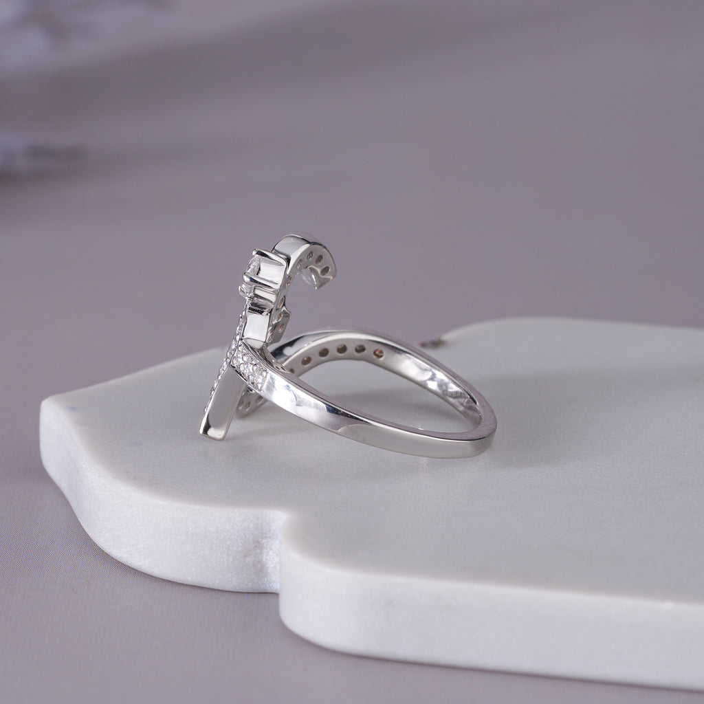 Round Moissanite Om Initial Ring Dainty Personalized Jewelry