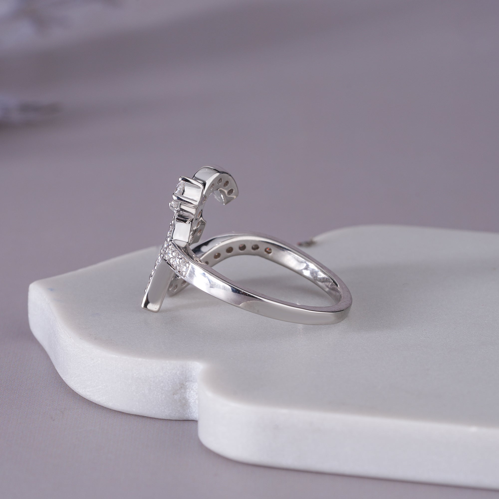 Round Moissanite Om Initial Ring Dainty Personalized Jewelry