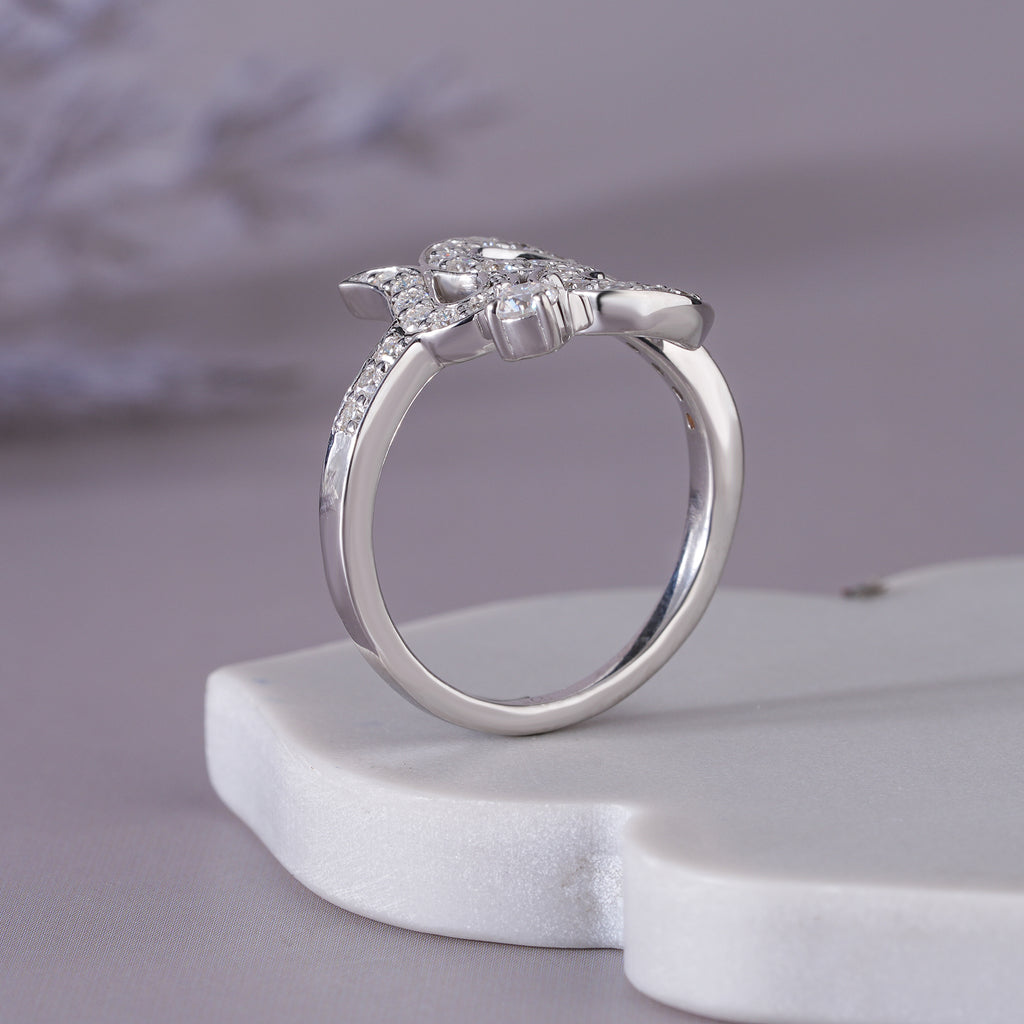 Round Moissanite Om Initial Ring Dainty Personalized Jewelry