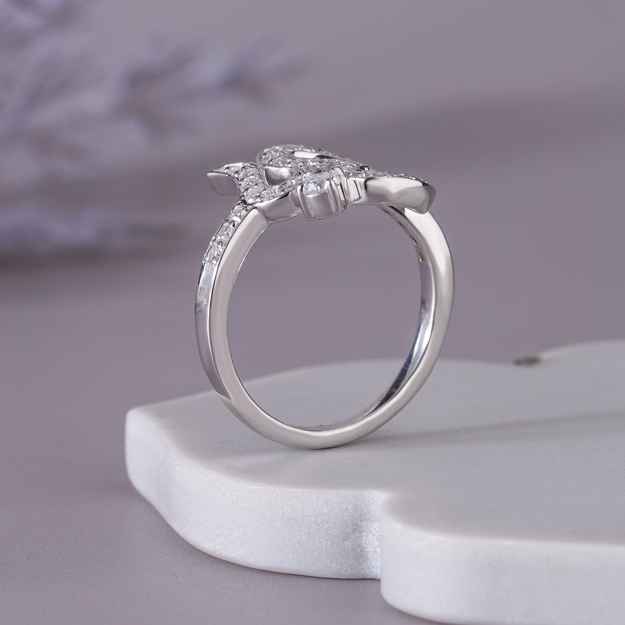 Round Moissanite Om Initial Ring Dainty Personalized Jewelry