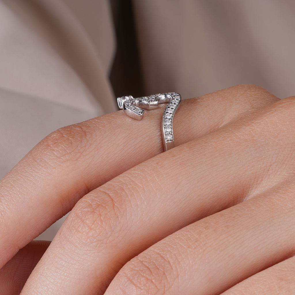 Round Moissanite Om Initial Ring Dainty Personalized Jewelry