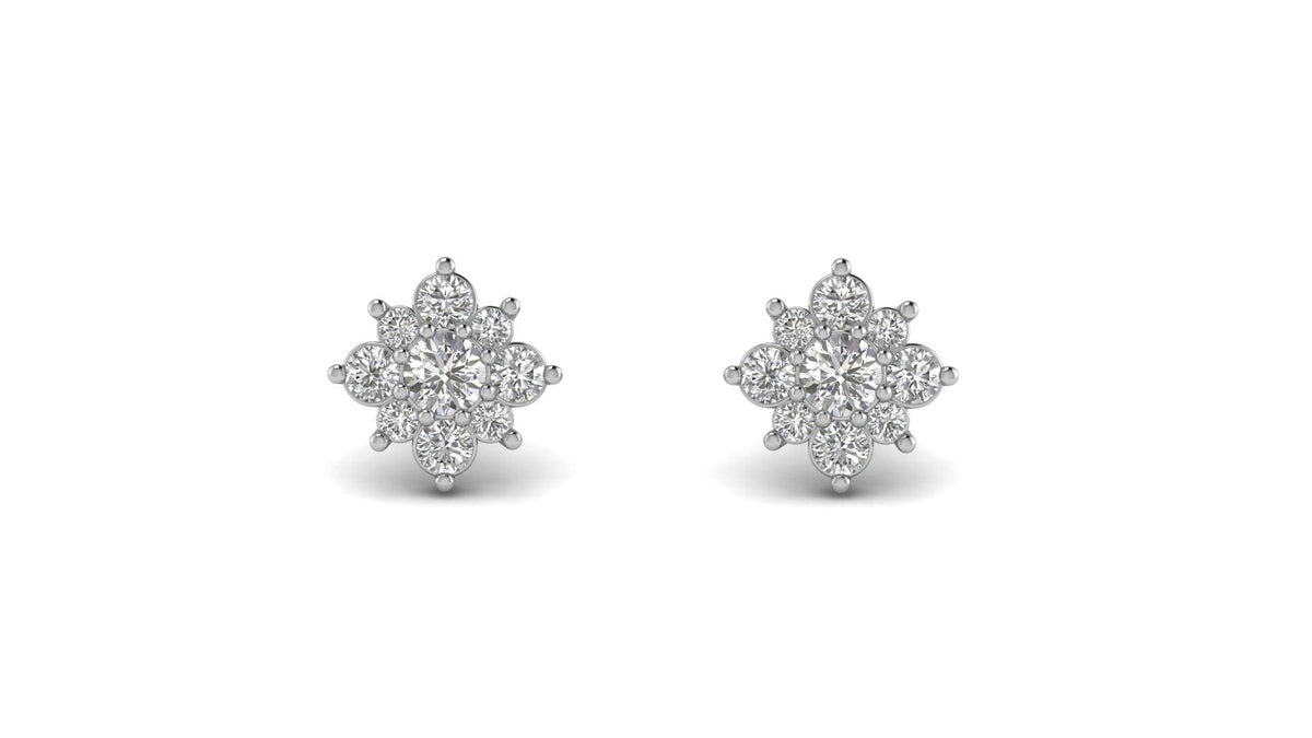 Moissanite Halo Floral Stud Earrings Dainty Wedding Jewelry - Precious Metal Texture | NIRA Diamond Jewelry