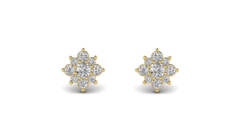 Moissanite Halo Floral Stud Earrings Dainty Wedding Jewelry - Studio Lighting Shot | NIRA Diamond Jewelry