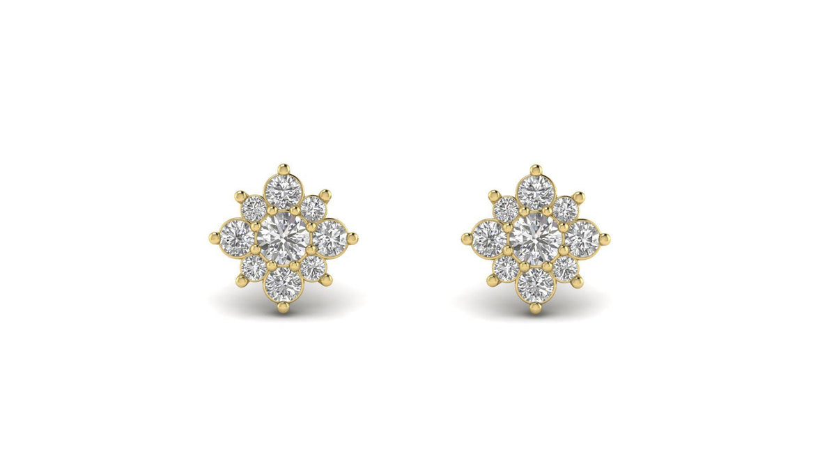 Moissanite Halo Floral Stud Earrings Dainty Wedding Jewelry - Studio Lighting Shot | NIRA Diamond Jewelry