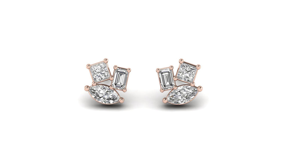Marquise & Emerald Cut Moissanite Cluster Stud Earrings | 925 Silver or Solid Gold - Luxury Gift Packaging & Box | NIRA Diamond Jewelry