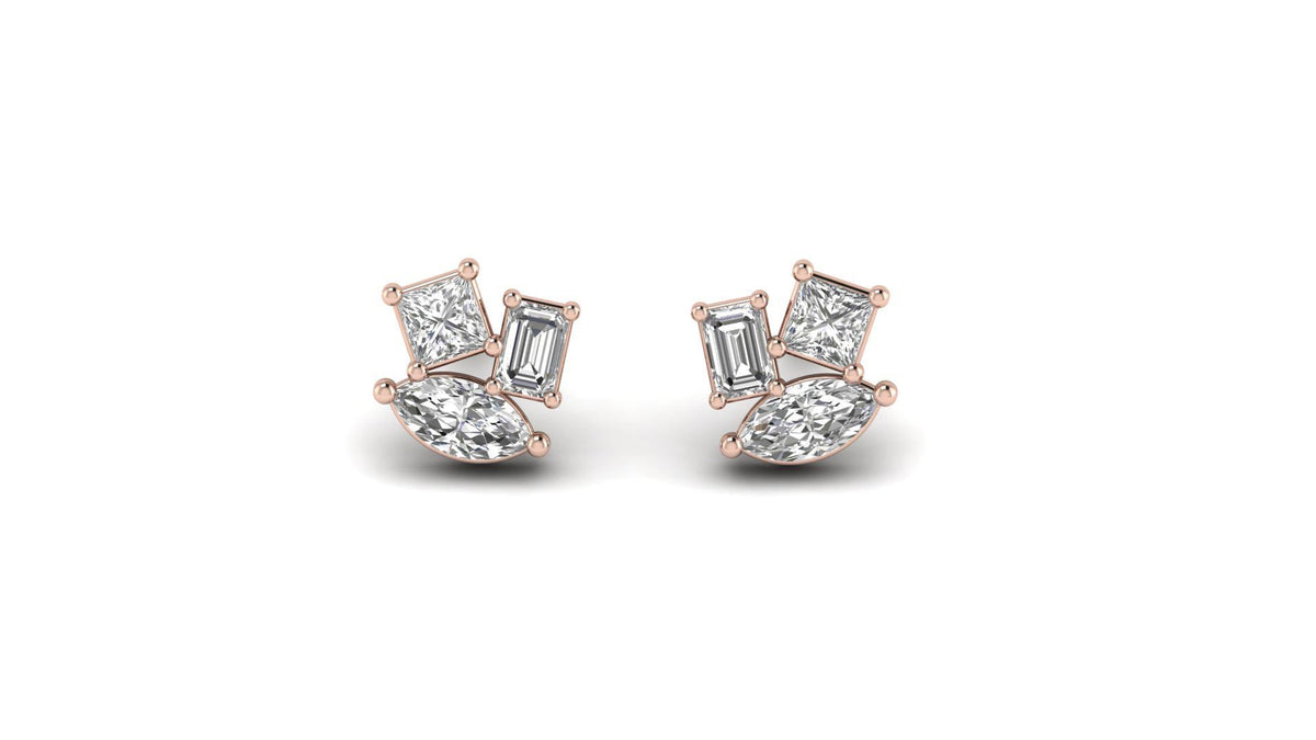 Marquise & Emerald Cut Moissanite Cluster Stud Earrings | 925 Silver or Solid Gold - Luxury Gift Packaging & Box | NIRA Diamond Jewelry