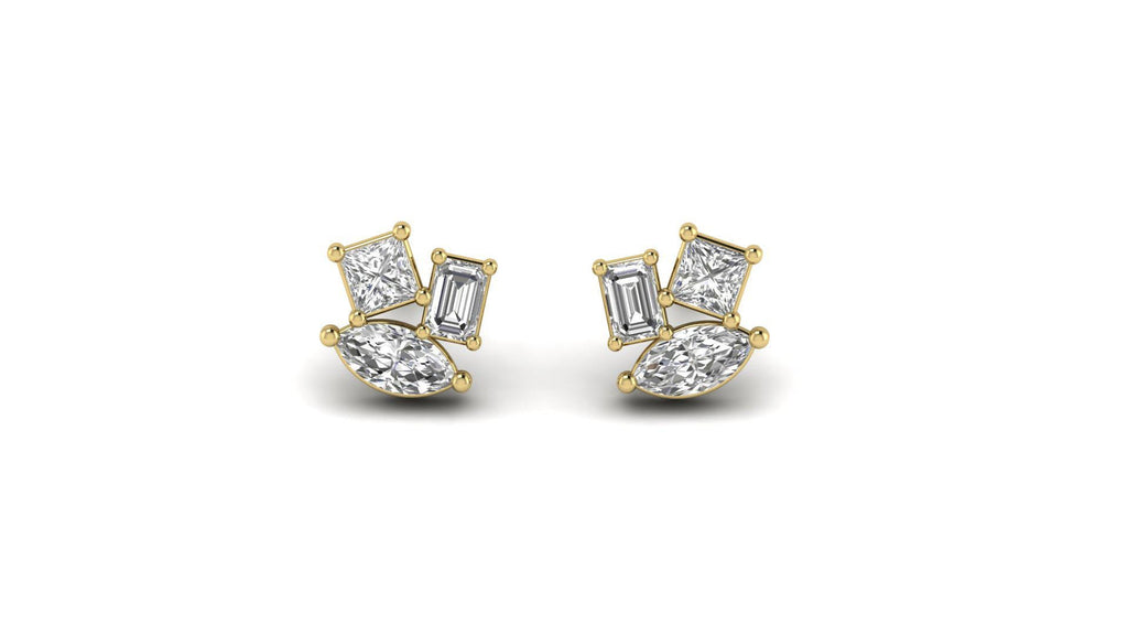 Marquise & Emerald Cut Moissanite Cluster Stud Earrings | 925 Silver or Solid Gold - Studio Lighting Shot | NIRA Diamond Jewelry
