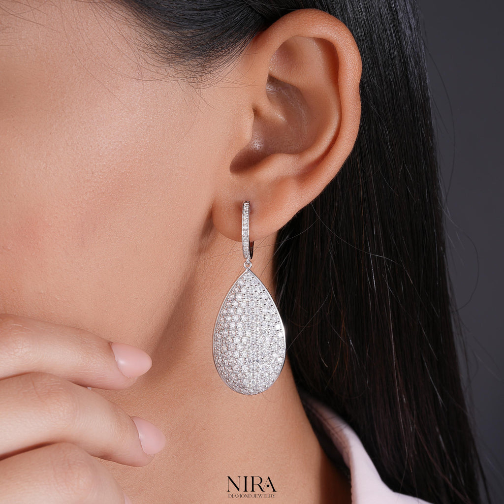 Moissanite Pave Statement Huggie Earrings Dainty Wedding Jewelry