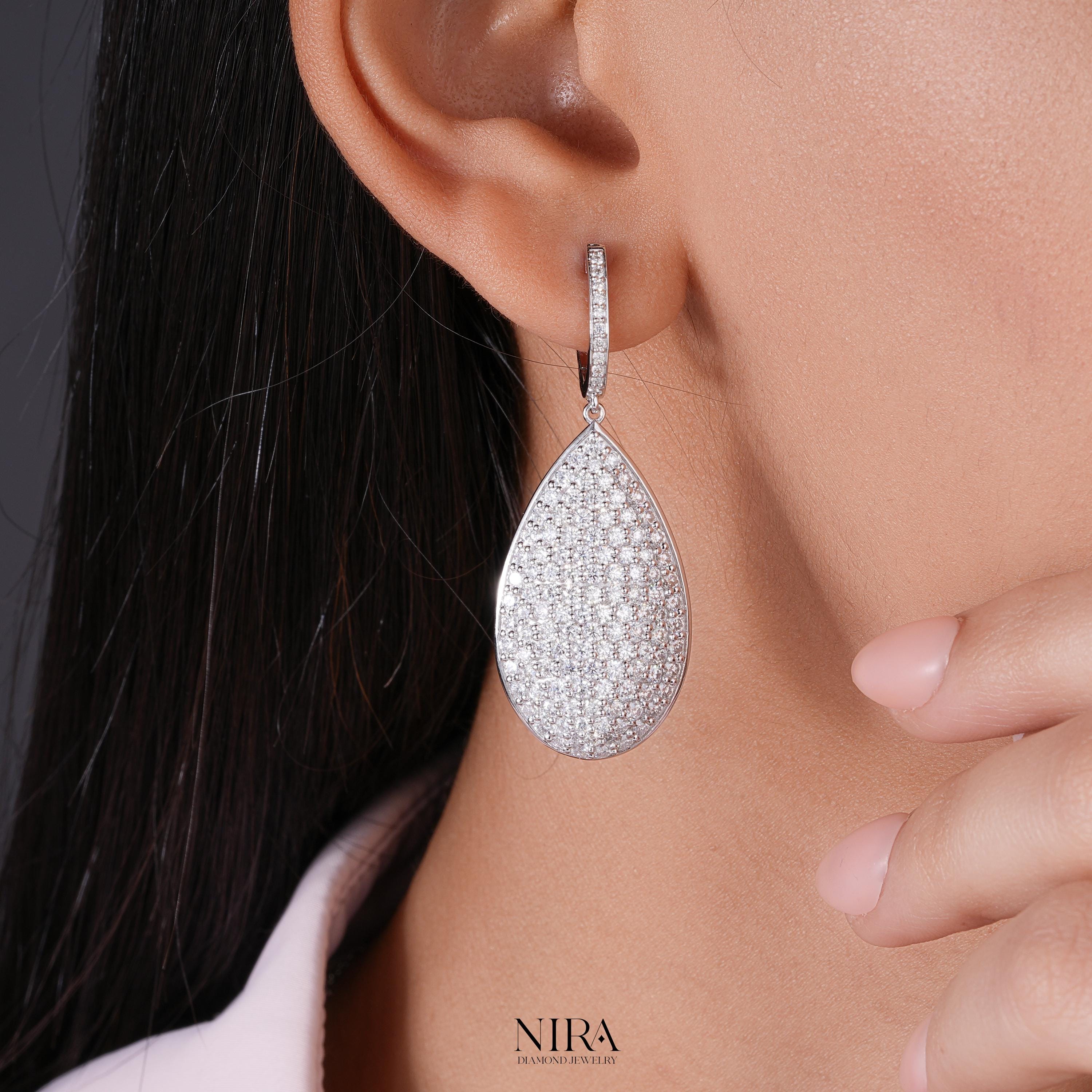 Moissanite Pave Statement Huggie Earrings Dainty Wedding Jewelry