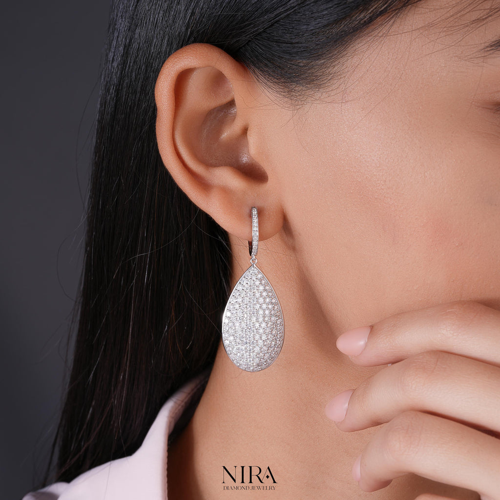 Moissanite Pave Statement Huggie Earrings Dainty Wedding Jewelry