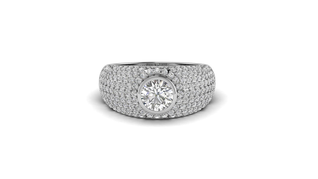 Round Moissanite Pave Statement Mens Wedding Band Statement Ring - Top-Down Angle | NIRA Diamond Jewelry
