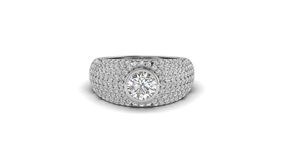 Round Moissanite Pave Statement Mens Wedding Band Statement Ring - Top-Down Angle | NIRA Diamond Jewelry