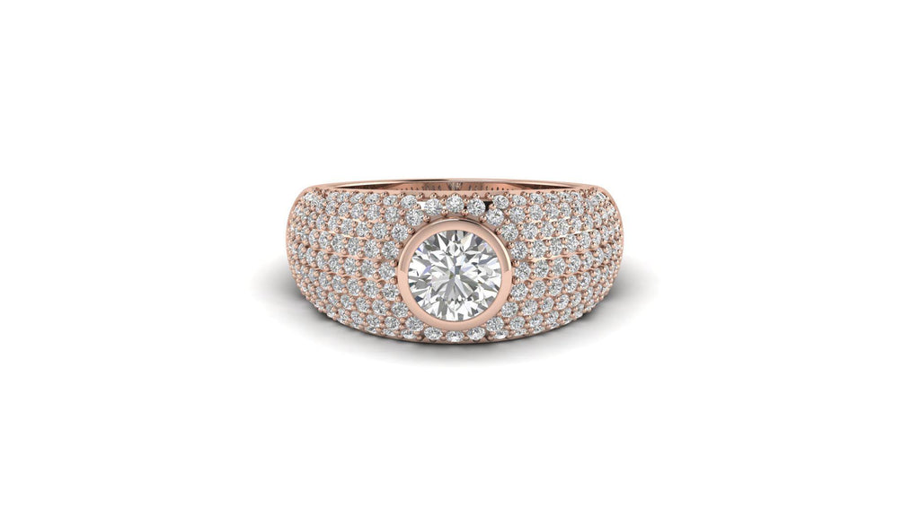 Round Moissanite Pave Statement Mens Wedding Band Statement Ring - Precious Metal Band Texture | NIRA Diamond Jewelry