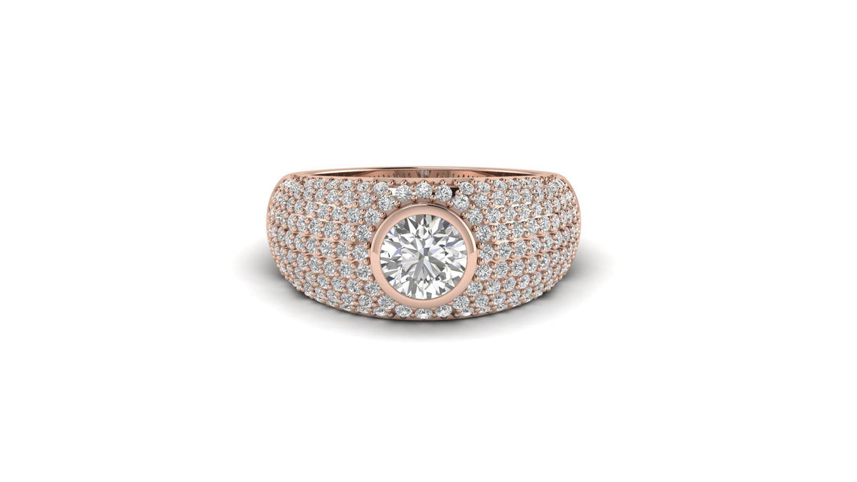 Round Moissanite Pave Statement Mens Wedding Band Statement Ring - Precious Metal Band Texture | NIRA Diamond Jewelry
