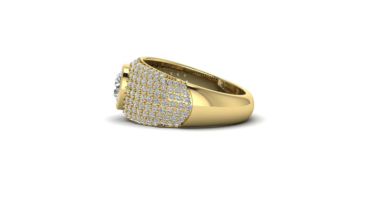Round Moissanite Pave Statement Mens Wedding Band Statement Ring - Studio Lighting Macro Shot | NIRA Diamond Jewelry