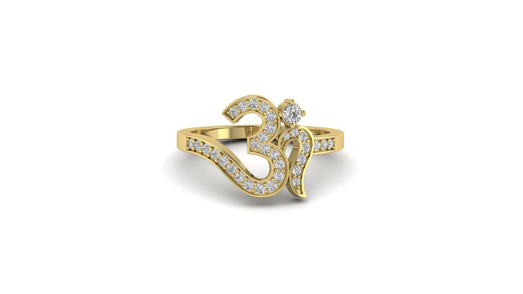 Round Moissanite Om Initial Ring Dainty Personalized Jewelry